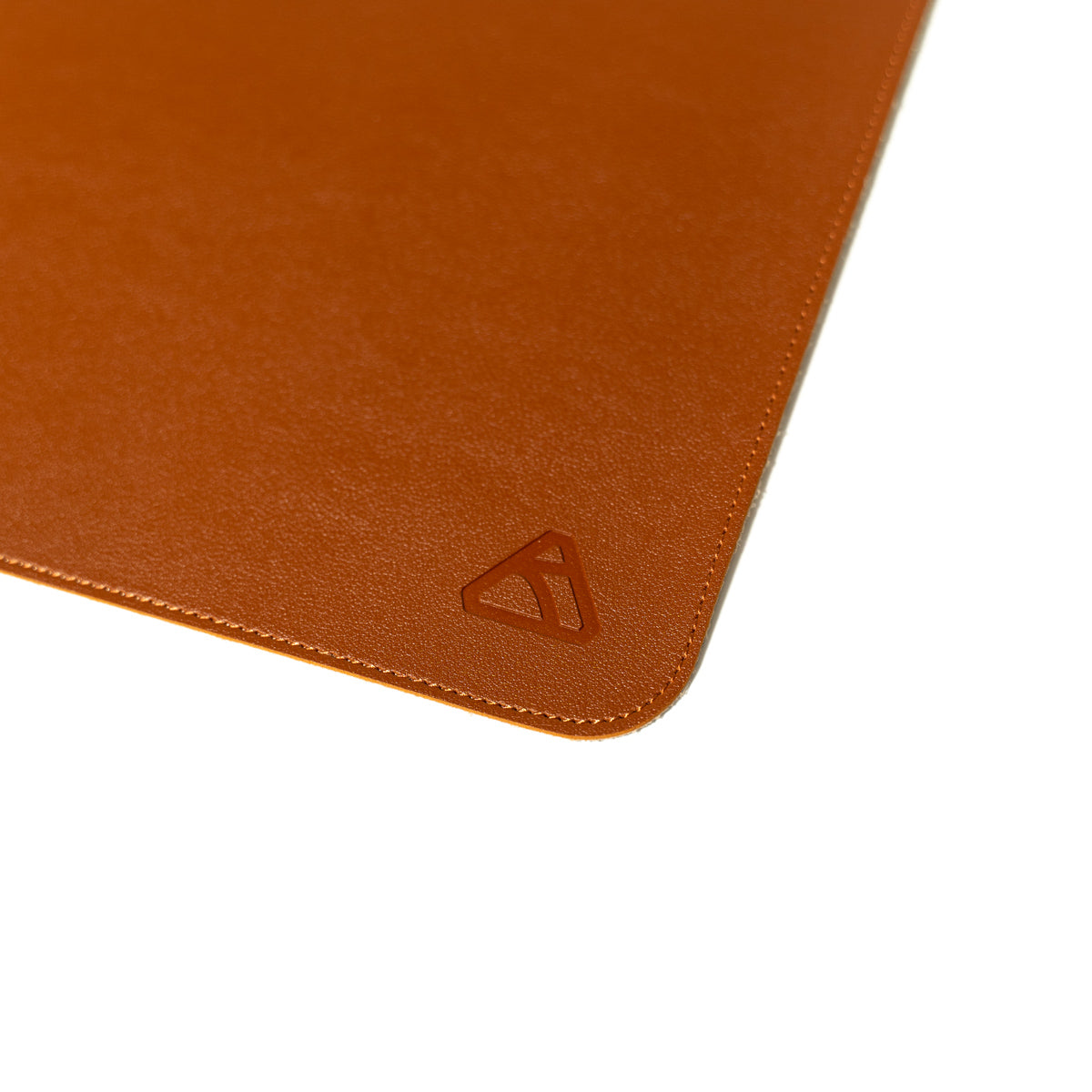 Brown leather desk mat with Ryskape logo