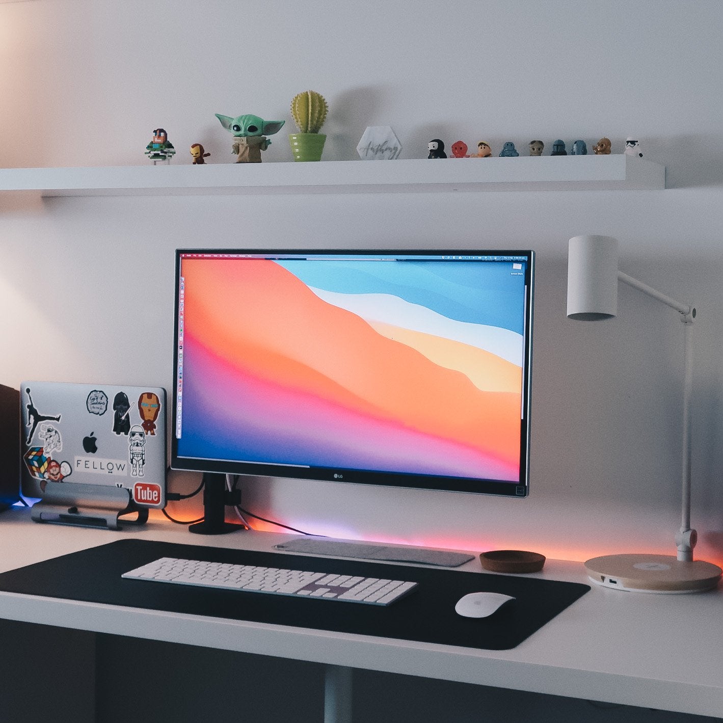 Black Leather Desk Mat with Monitor and Computer Desk Setup